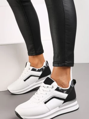 Biało-Czarne Sneakersy z Ekoskóry z Brokatowymi Wstawkami i Sznurowaniem Jelise