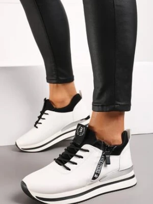 Biało-Czarne Sneakersy z Ozdobnym Suwakiem na Grubej Podeszwie Leavona