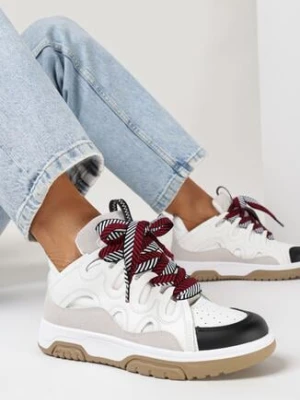 Biało-Czarne Sneakersy z Ozdobnym Sznurowaniem i Brokatem Nevesa