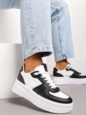 Biało-Czarne Sneakersy z Perforacją na Grubej Podeszwie Alilah