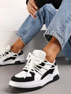 Biało-Czarne Sneakersy z Szerokimi Ozdobnymi Sznurówkami Naale