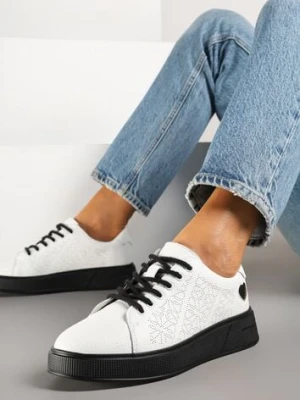Biało-Czarne Sneakersy z Wkładką ze Skóry Naturalnej Ozdobione Cyrkoniami i Sercem Tiralia goodin