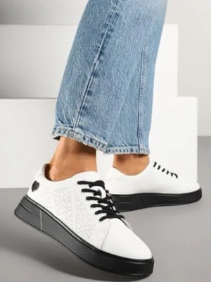 Biało-Czarne Sneakersy ze Skórzaną Wkładką Sercem i Cyrkoniami Giraval