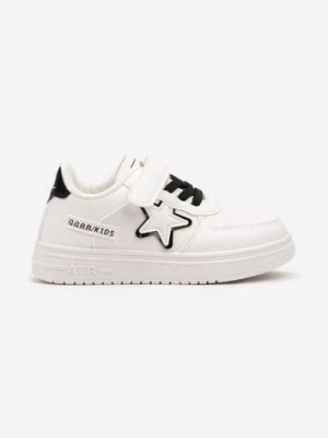 Biało-Czarne Sznurowane Buty Sportowe Sneakersy na Płaskiej Podeszwie Ozdobione Gwiazdką Sianis