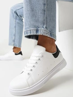 Biało-Czarne Sznurowane Sneakersy na Płaskiej Podeszwie przed Kostkę Duta