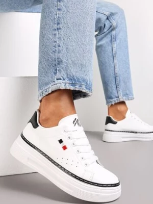 Biało-Czarne Sznurowane Sneakersy na Płaskiej Podeszwie z Lamówką Fedat