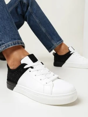 Zdjęcie produktu Biało-Czarne Sznurowane Sneakersy na Płaskiej Podeszwie z Ozdobnymi Cyrkoniami Gimena