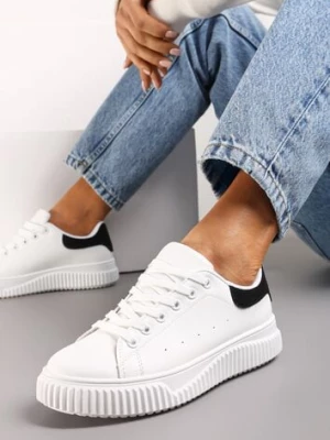 Biało-Czarne Sznurowane Sneakersy z Metaliczną Wstawką i Żłobieniami Komparre