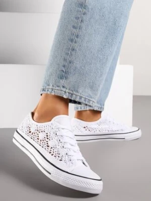 Biało-Czarne Trampki na Grubej Podeszwie o Ażurowym Wykończeniu Yelimia