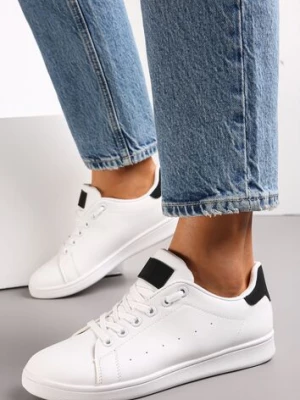 Biało-Czarne Wiązane Sneakersy na Płaskiej Podeszwie z Przeszyciami Ereath