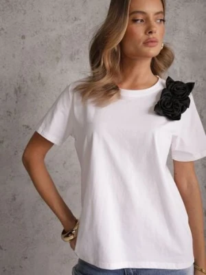 Biało-Czarny Bawełniany T-shirt o Klasycznym Kroju z Kwiatowymi Aplikacjami 3D Morgane ambitionfly