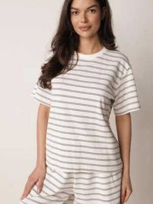 Biało-Czarny Bawełniany T-shirt w Poziome Paski Rive glo-story