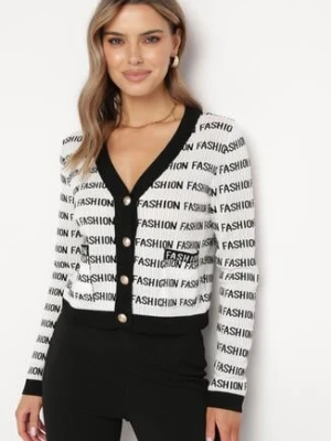 Biało-Czarny Kardigan Zapinany na Guziki Ozdobiony Napisami Raeliana elsa.m by may