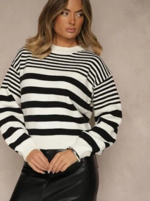Biało-Czarny Klasyczny Sweter w Paski ze Ściągaczami Nirru elsa.m by may