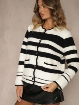 Biało-Czarny Zapinany Kardigan z Wiskozowej Dzianiny w Paski Aiwana elsa.m by may