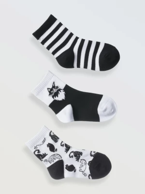 Biało-czarny zestaw skarpet z grafiką 3-PAK Reporter