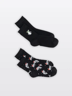 Biało-czarny zestaw skarpet z motywem świątecznym 2-PAK Reporter