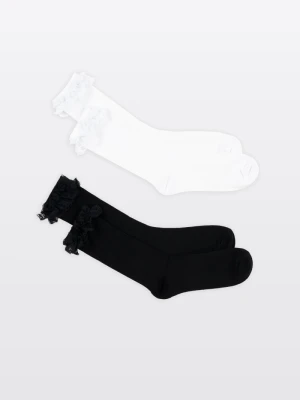Biało-czarny zestaw skarpet z ozdobną koronką 2-PAK Reporter