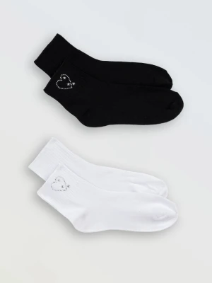 Biało-czarny zestaw skarpet z ozdobnym haftem 2-PAK Reporter