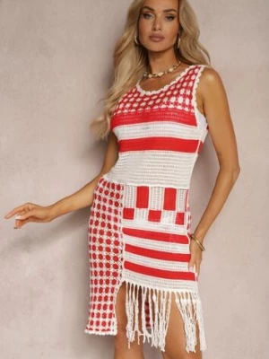 Biało-Czerwona Ażurowa Sukienka z Bawełny bez Rękawów Cophalia r&f fashion