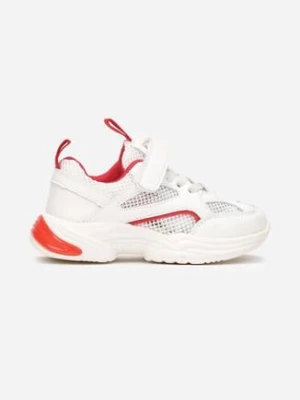 Biało-Czerwone Buty Sportowe Ozdobione Siateczką na Rzep Alyva