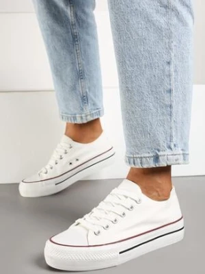 Biało-Czerwone Klasyczne Sznurowane Trampki na Grubej Podeszwie Ravarella