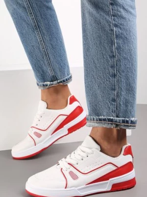Biało-Czerwone Sneakersy Sznurowane z Ekoskóry Fondil