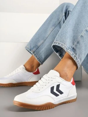 Biało-Czerwone Sneakersy Typu Kultowe Tenisówki Zdobione Przeszyciami Mepenna 888