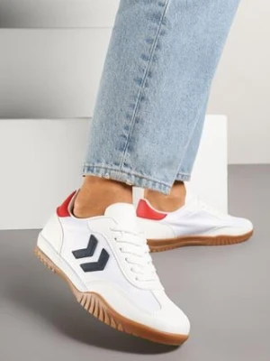 Biało-Czerwone Sneakersy w Stylu Klasycznych Tenisówek z Ozdobnymi Przeszyciami Mepnia