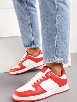 Biało-Czerwone Sneakersy z Ekoskóry ze Sznurowaniem i Brokatem Hrelia