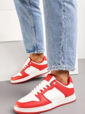 Zdjęcie produktu Biało-Czerwone Sneakersy z Ekoskóry ze Sznurowaniem i Brokatem Hrelia