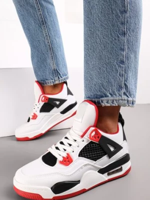 Biało-Czerwone Sznurowane Sneakersy z Zaczepami na Płaskiej Grubej Podeszwie Dianybon