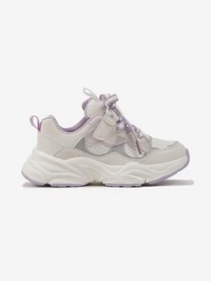 Biało-Fioletowe Buty Sportowe na Grubej Podeszwie z Brokatem i Rzepem Rinase