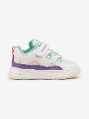 Biało-Fioletowe Buty Sportowe Sneakersy na Rzep ze Skórzaną Wkładką Falinea bessky