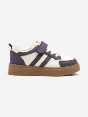 Biało-Fioletowe Buty Sportowe Sneakersy z Ozdobnymi Paskami Setindra