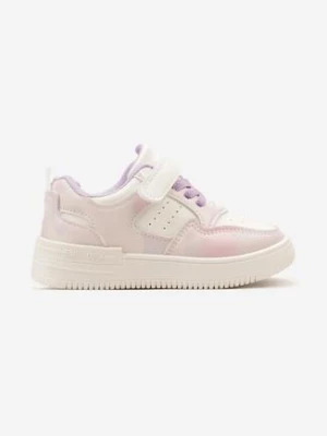 Biało-Fioletowe Buty Sportowe Sneakersy z Rzepem i Drobną Perforacją Drimrose