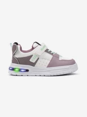 Biało-Fioletowe Buty Sportowe Sneakersy ze Świecącymi Ledami Rzepem i Skórzaną Wkładką Uellema