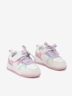 Biało-Fioletowe Płaskie Buty Sportowe Sneakersy ze Sznurowaniem i Perforacją Avanelis