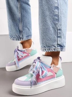 Zdjęcie produktu Biało-Fioletowe Sneakersy na Grubej Podeszwie z Ozdobnymi Sznurówkami Edidda
