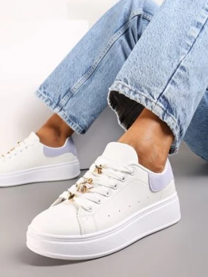 Biało-Fioletowe Sneakersy na Platformie z Metaliczną Wstawką Grevaja