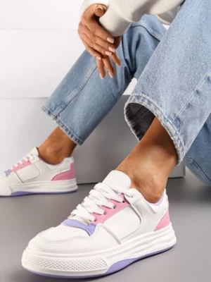 Biało-Fioletowe Sneakersy Ozdobione Kolorowymi Wstawkami i Perforacją Uttavia
