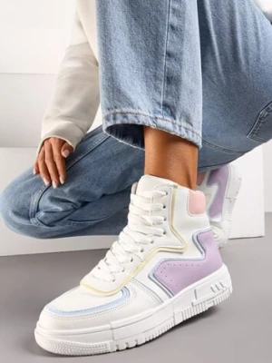 Biało-Fioletowe Sneakersy za Kostkę z Ozdobnymi Wstawkami Ascaride