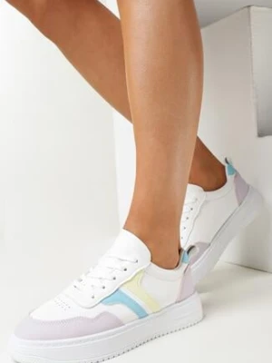 Biało-Fioletowe Sznurowane Sneakersy przed Kostkę z Kolorowymi Wstawkami Emerla