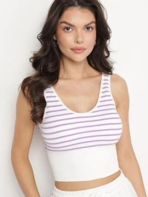 Biało-Fioletowy Tank Top w Paski z Prążkowanej Tkaniny Sesillia elsa.m by may
