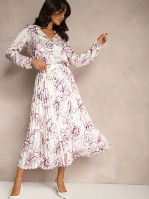 Biało-Fuksjowa Plisowana Spódnica z Wiskozą w Kwiatowy Print Rivavina sophyline paris