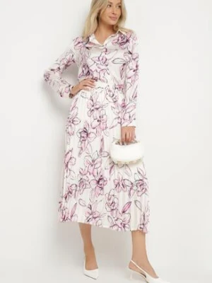 Biało-Fuksjowa Spódnica z Wiskozą Zdobiona Plisami i Kwiatowym Wzorem Firavia sophyline paris