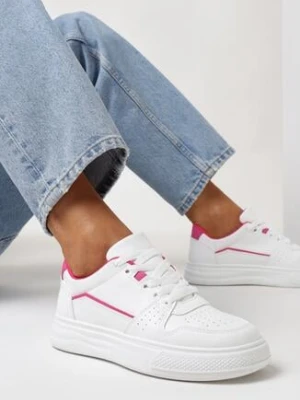 Biało-Fuksjowe Sneakersy z Perforacją i Kontrastowymi Lamówkami Adanria