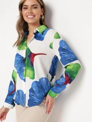 Bialo-Granatowa Koszula o Klasycznym Kroju we Florystyczny Wzór Rubuselle sophyline