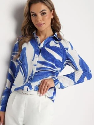 Biało-Granatowa Koszula Ozdobiona Akwarelowym Wzorem Muirella cflo