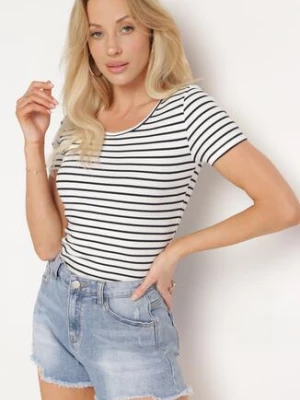Biało-Granatowa Koszulka T-shirt z Bawełny z Krótkim Rękawem w Paski Ernlea by swan